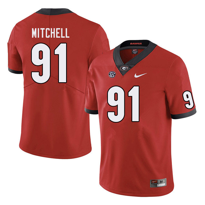 Mens #91 Tymon Mitchell Georgia Bulldogs Stitched Nike Team Color Red College Football Game Jersey S-3XL
