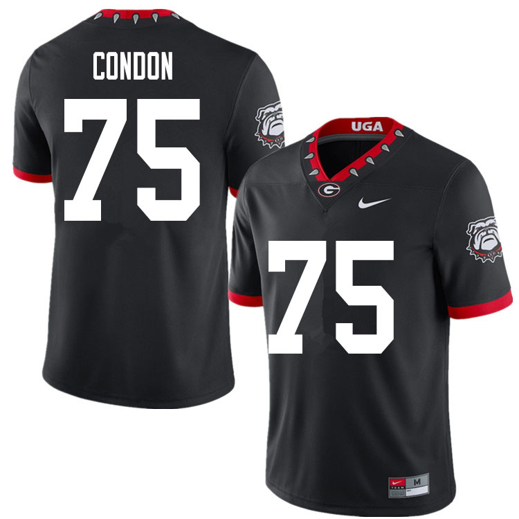 Mens #75 Owen Condon Georgia Bulldogs Stitched Nike Black Alternate Mascot 100th Anniversary College Football Game Jersey S-3XL
