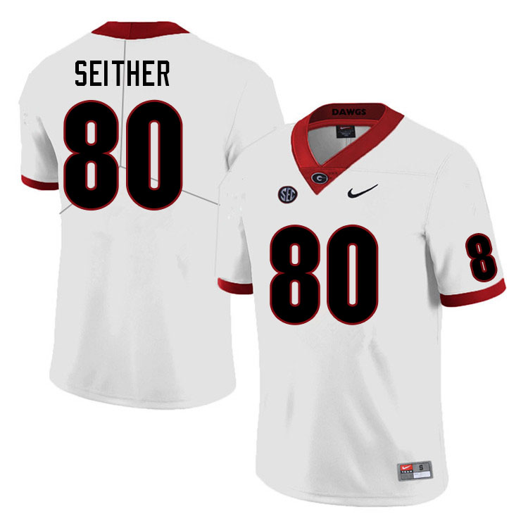 Mens #80 Brett Seither Georgia Bulldogs Stitched Nike White College Football Game Jersey S-3XL