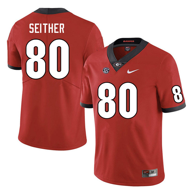 Mens #80 Brett Seither Georgia Bulldogs Stitched Nike Team Color Red College Football Game Jersey S-3XL