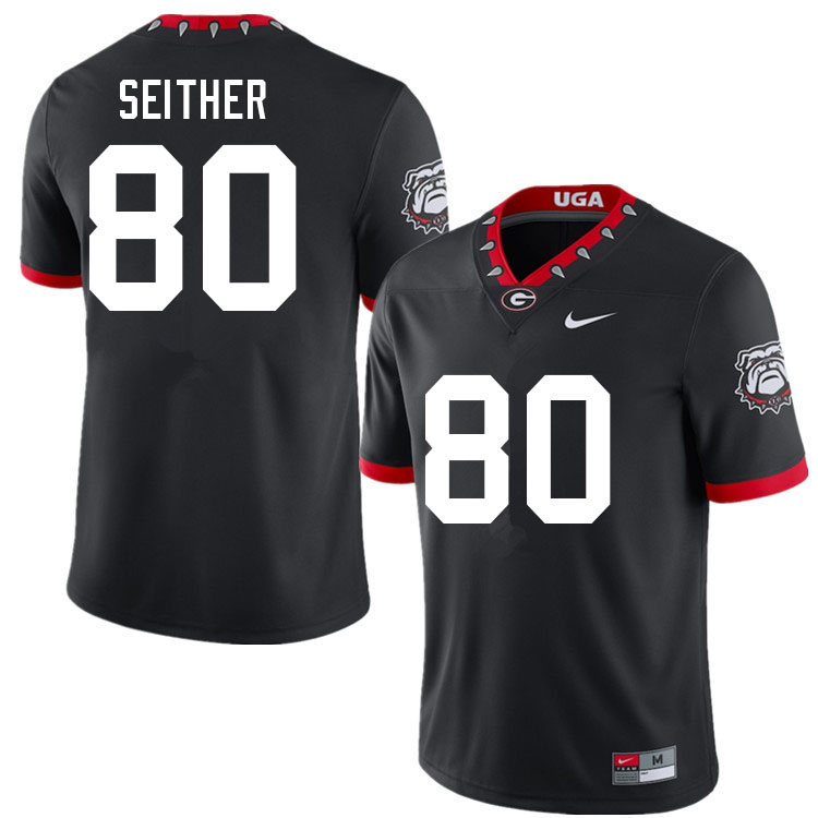 Mens #80 Brett Seither Georgia Bulldogs Stitched Nike Black Alternate Mascot 100th Anniversary College Football Game Jersey S-3XL