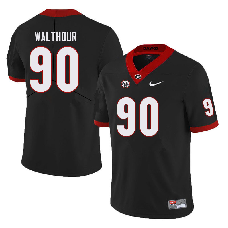 Mens #90 Tramel Walthour Georgia Bulldogs Stitched Nike Black College Football Game Jersey S-3XL 