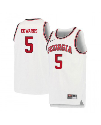 Men's #5 Anthony Edwards Georgia Bulldogs Nike White Red Round Neck Stitched College Basketball Jersey
