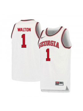 Men's #1 Jaykwon Walton Georgia Bulldogs Nike White Red Round Neck Stitched College Basketball Jersey  