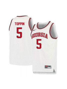 Men's #5 JoJo Toppin Georgia Bulldogs Nike White Red Round Neck Stitched College Basketball Jersey  