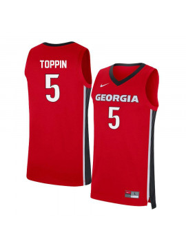 Men's #5 JoJo Toppin Georgia Bulldogs Nike Red Stitched College Basketball Jersey