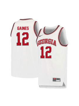 Men's #12 Kenny Gaines Georgia Bulldogs Nike White Red Round Neck Stitched College Basketball Jersey  