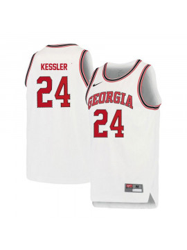Men's #24 Houston Kessler Georgia Bulldogs Nike White Red Round Neck Stitched College Basketball Jersey  
