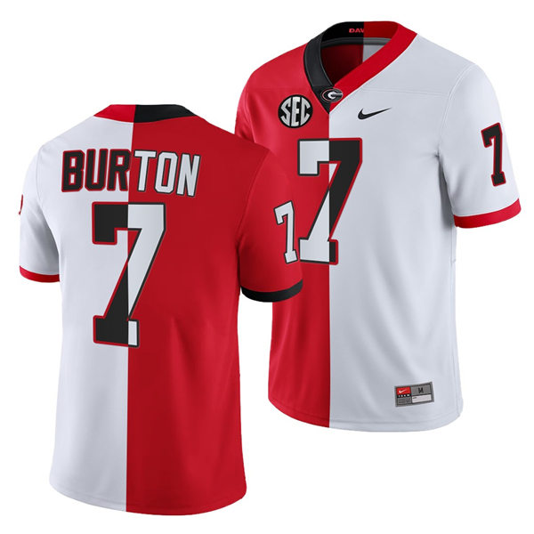 Mens #7 Jermaine Burton Georgia Bulldogs Stitched Nike Red White Split Edition Football Jersey S-3XL