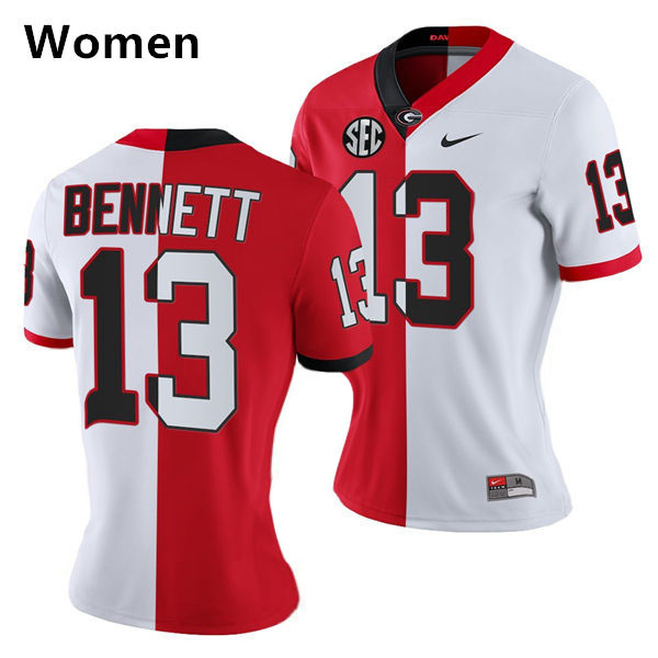 Womens #13 Stetson Bennett Georgia Bulldogs Stitched Nike Red White Split Edition Football Jersey S-2XL