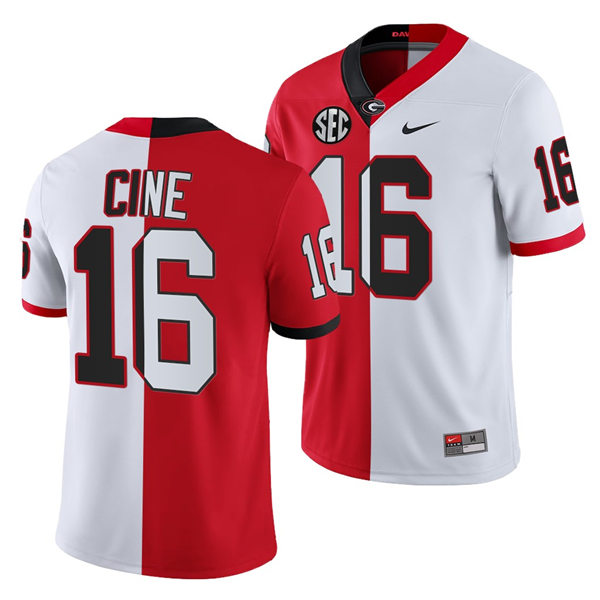 Mens #16 Lewis Cine Georgia Bulldogs Stitched Nike Red White Split Edition Football Jersey S-3XL