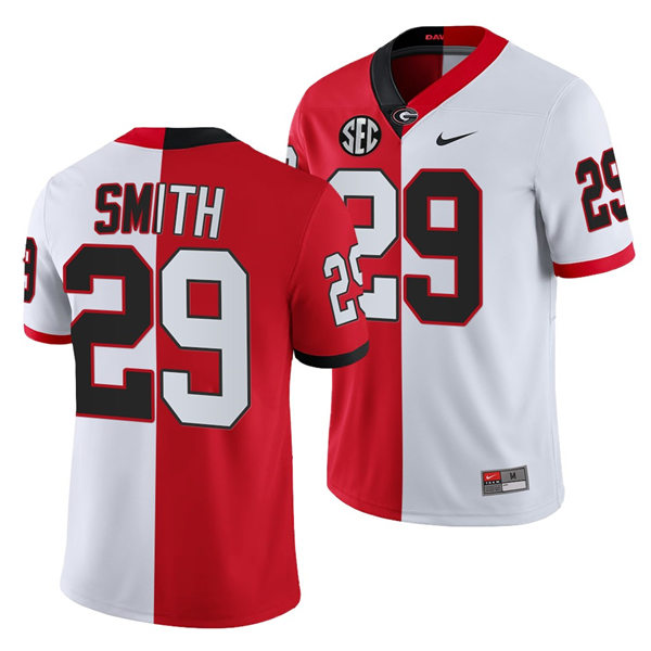 Mens #29 Christopher Smith Georgia Bulldogs Stitched Nike Red White Split Edition Football Jersey S-3XL