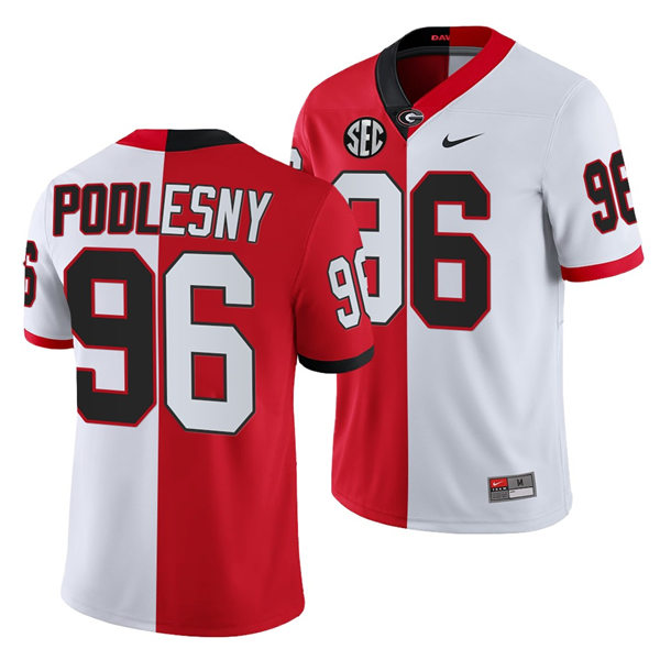 Mens #96 Jack Podlesny Georgia Bulldogs Stitched Nike Red White Split Edition Football Jersey S-3XL