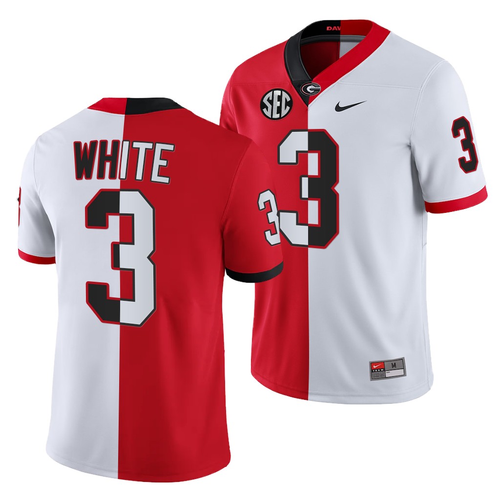 Mens #3 Zamir White Georgia Bulldogs Stitched Nike Red White Split Edition Football Jersey S-3XL