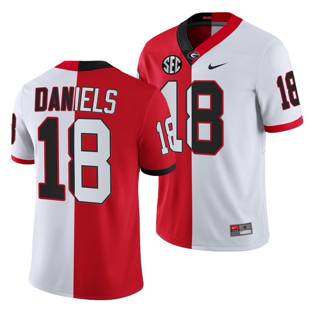 Mens #18 JT Daniels Georgia Bulldogs Stitched Nike Red White Split Edition Football Jersey S-3XL