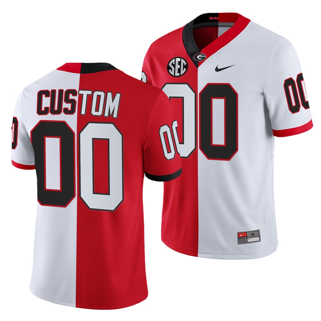 men's Custom Georgia Bulldogs College Football Split Jersey Nike Red With White Two Toen S-3XL