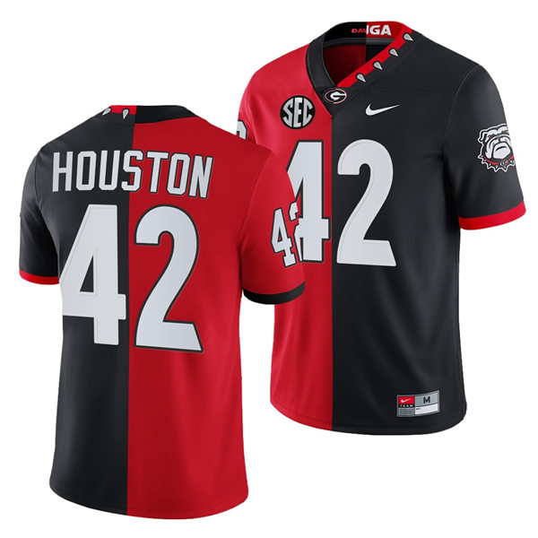 Mens #42 Justin Houston Georgia Bulldogs Stitched Nike Red Black Mascot 100th Anniversary Split Edition Football Jersey S-3XL