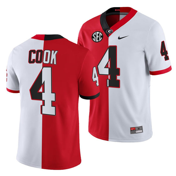 Mens #4 James Cook Georgia Bulldogs Stitched Nike Red White Split Edition Football Jersey S-3XL