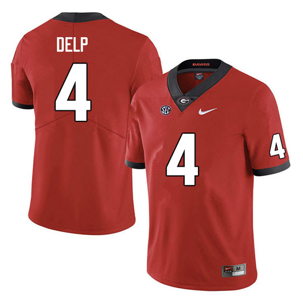 Mens #4 Oscar Delp Georgia Bulldogs Stitched Red Home College Football Game Jersey