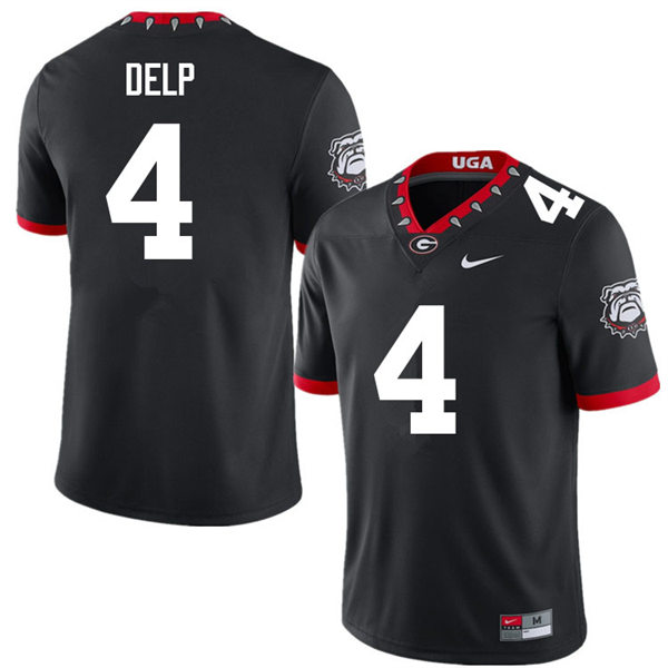 Mens #4 Oscar Delp Georgia Bulldogs Stitched Black Alternate Mascot 100th Anniversary College Football Game Jersey