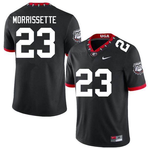 Mens #23 De'Nylon Morrissette Georgia Bulldogs Stitched Black Alternate Mascot 100th Anniversary College Football Game Jersey