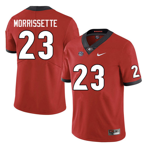 Mens #23 De'Nylon Morrissette Georgia Bulldogs Stitched Red Home College Football Game Jersey