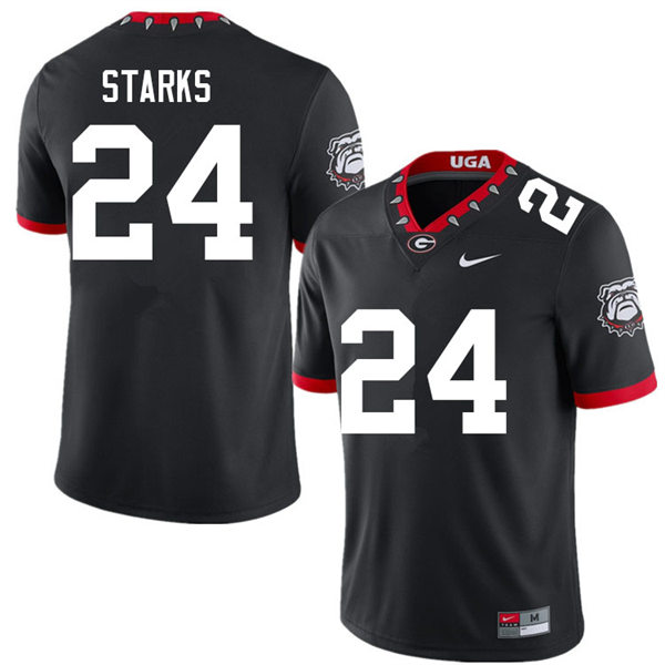 Mens #24 Malaki Starks Georgia Bulldogs Stitched Black Alternate Mascot 100th Anniversary College Football Game Jersey  