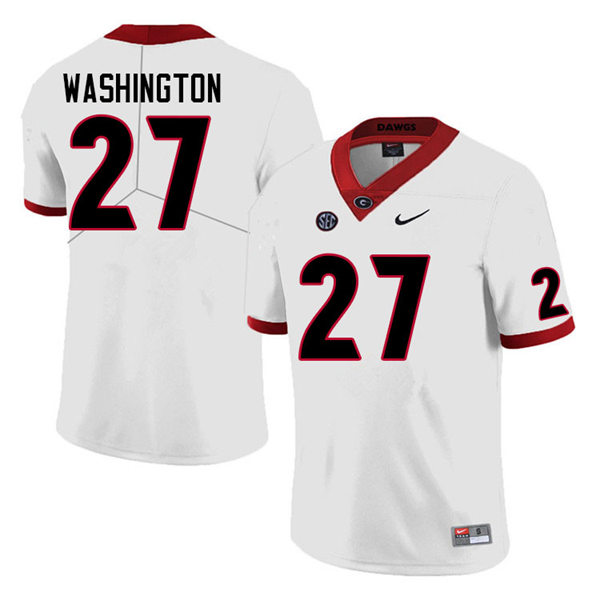 Mens #27 C.J. Washington Georgia Bulldogs Stitched College Football Game Jersey White
