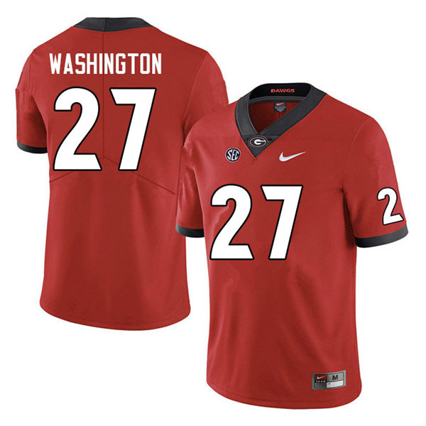 Mens #27 C.J. Washington Georgia Bulldogs Stitched Red Home College Football Game Jersey