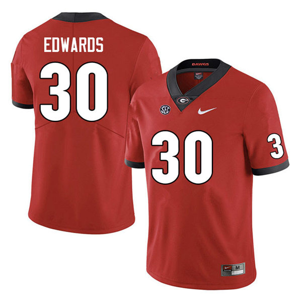 Mens #30 Daijun Edwards  Georgia Bulldogs Stitched Red Home College Football Game Jersey