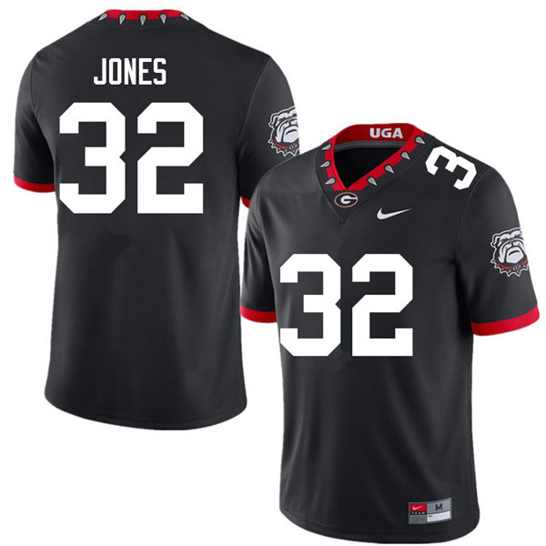 Mens #32 Cash Jones Georgia Bulldogs Stitched Black Alternate Mascot 100th Anniversary College Football Game Jersey