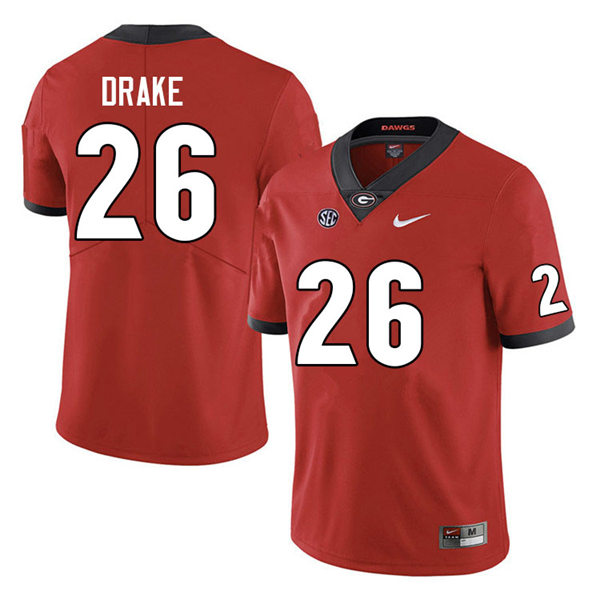 Mens #26 Collin Drake Georgia Bulldogs Stitched Red Home College Football Game Jersey