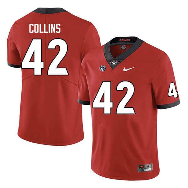 Mens #42 Graham Collins Georgia Bulldogs Stitched Red Home College Football Game Jersey