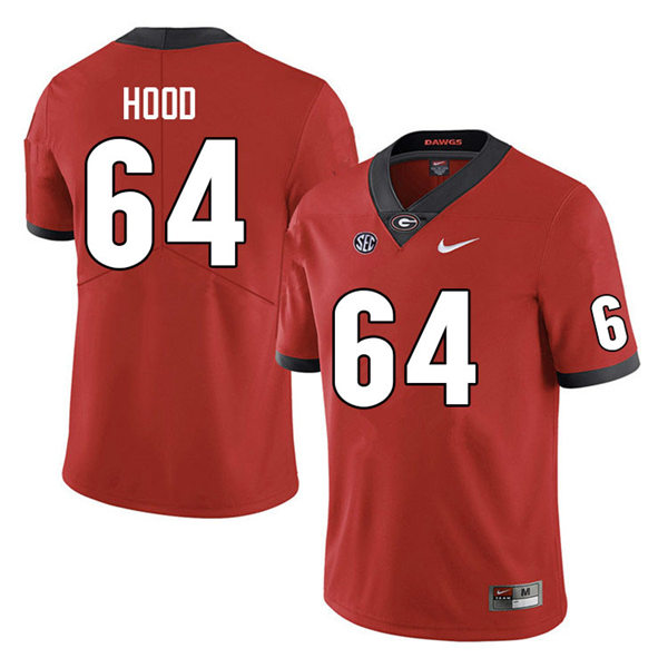 Mens #64 Jacob Hood Georgia Bulldogs Stitched Red Home College Football Game Jersey 