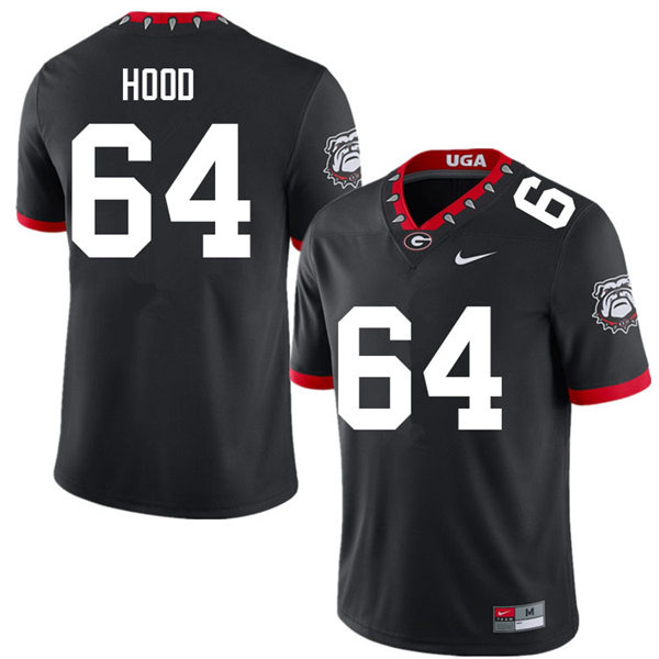 Mens #64 Jacob Hood Georgia Bulldogs Stitched Black Alternate Mascot 100th Anniversary College Football Game Jersey