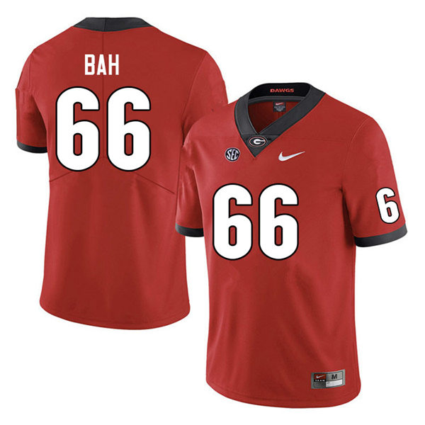 Mens #66 Aliou Bah Georgia Bulldogs Stitched Red Home College Football Game Jersey