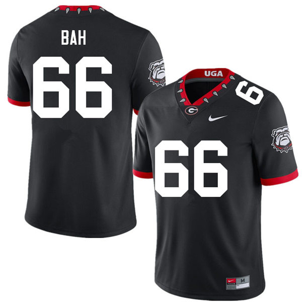 Mens #66 Aliou Bah Georgia Bulldogs Stitched Black Alternate Mascot 100th Anniversary College Football Game Jersey