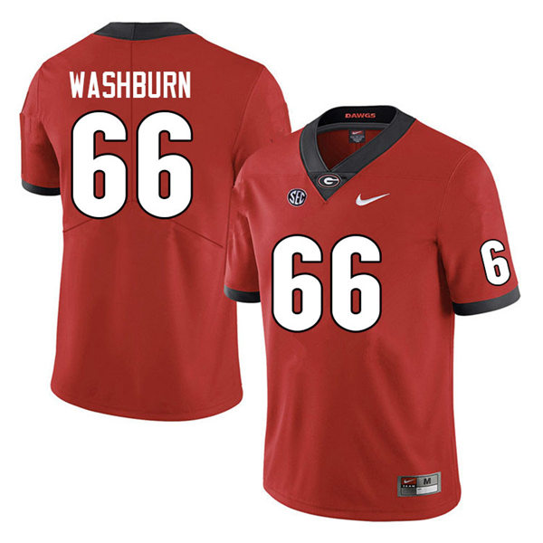 Mens #66 Jonathan Washburn Georgia Bulldogs Stitched Red Home College Football Game Jersey 