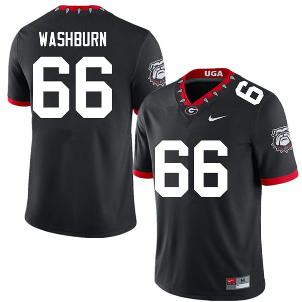 Mens #66 Jonathan Washburn Georgia Bulldogs Stitched Black Alternate Mascot 100th Anniversary College Football Game Jersey 