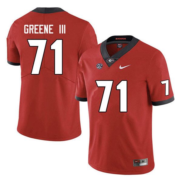 Mens #71 Earnest Greene III Georgia Bulldogs Stitched Red Home College Football Game Jersey 