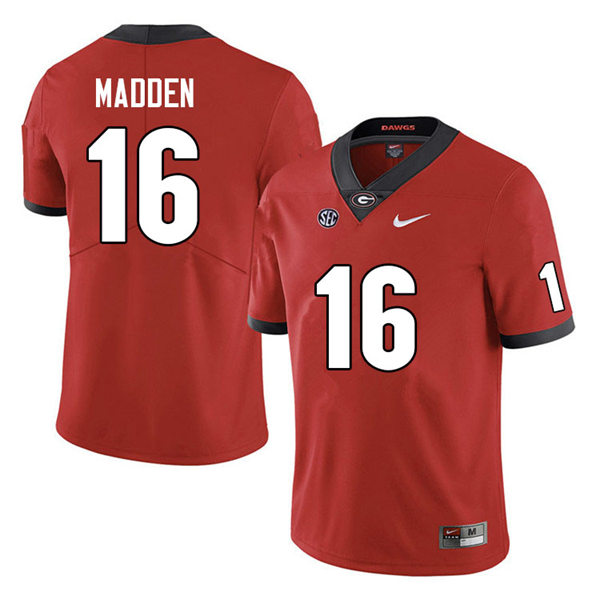 Mens #16 C.J. Madden Georgia Bulldogs Stitched Red Home College Football Game Jersey