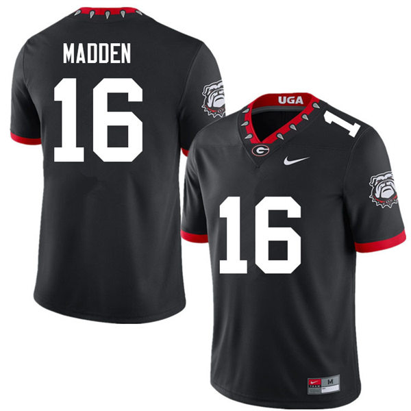 Mens #16 C.J. Madden Georgia Bulldogs Stitched Black Alternate Mascot 100th Anniversary College Football Game Jersey