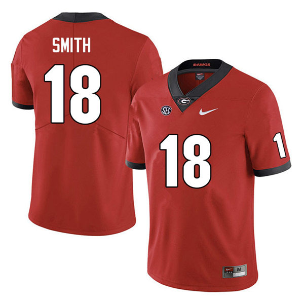 Mens #18 C.J. Smith Georgia Bulldogs Stitched Red Home College Football Game Jersey