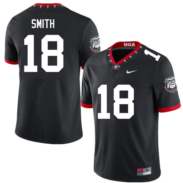 Mens #18 C.J. Smith Georgia Bulldogs Stitched Black Alternate Mascot 100th Anniversary College Football Game Jersey
