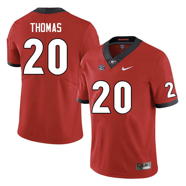 Mens #20 JaCorey Thomas Georgia Bulldogs Stitched Red Home College Football Game Jersey 