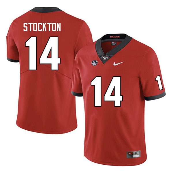 Mens #14 Gunner Stockton Georgia Bulldogs Stitched Red Home College Football Game Jersey