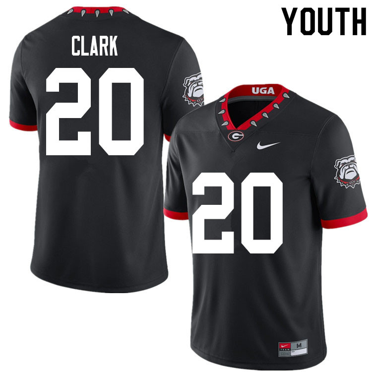 Youths #20 Sevaughn Clark Georgia Bulldogs Stitched Nike Black Alternate Mascot 100th Anniversary College Football Game Jersey S-2XL