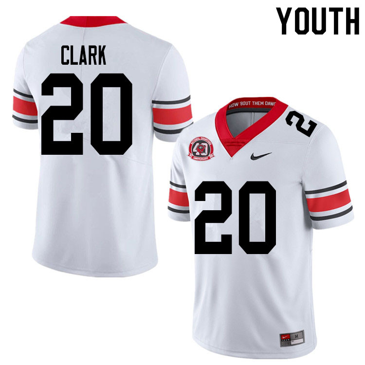 Youths #20 Sevaughn Clark Georgia Bulldogs Stitched Nike White Alternate 40th anniversary College Football Game Jersey S-2XL