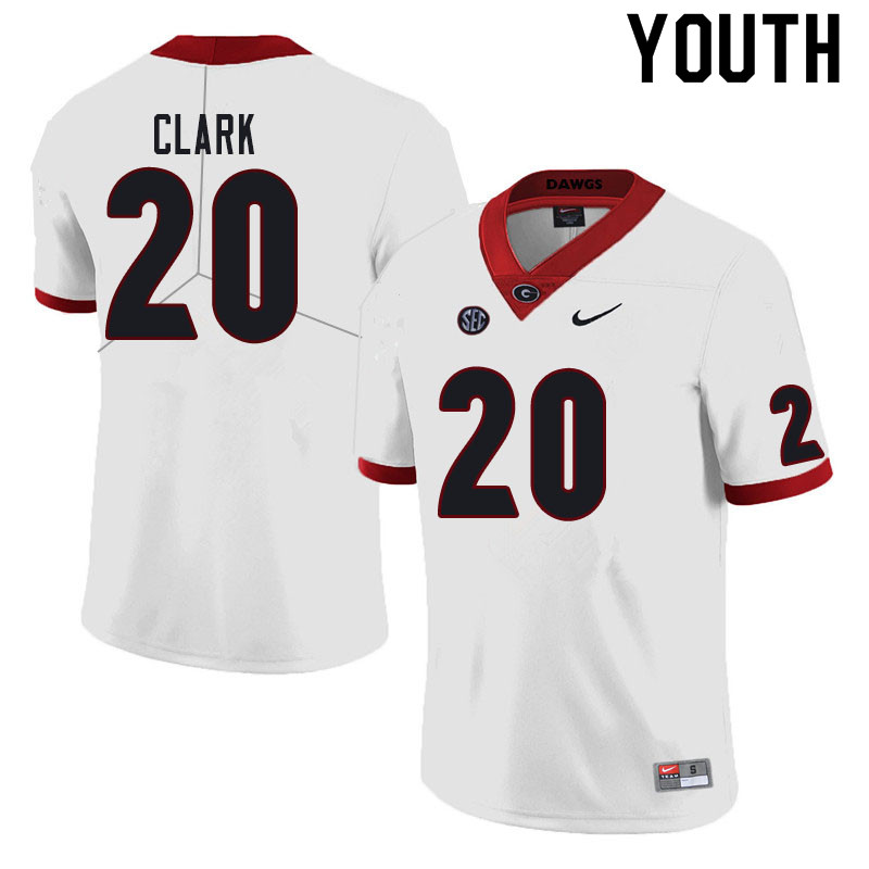 Youths #20 Sevaughn Clark Georgia Bulldogs Stitched Nike White College Football Game Jersey S-2XL