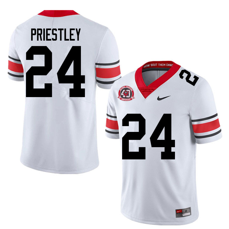 Mens #24 Nathan Priestley Georgia Bulldogs Stitched Nike White Alternate 40th anniversary College Football Game Jersey S-3XL